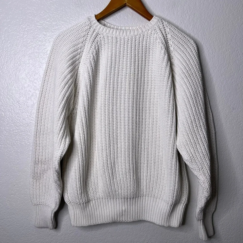 Vintage J.Crew Oarsman Mens XL Heavy Knit Fisherman Sweater Ivory White - Picture 2 of 9